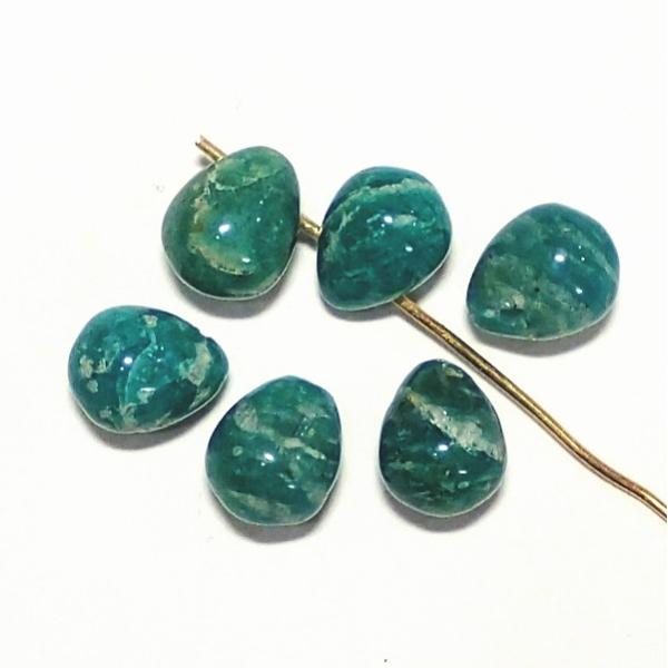 7849-《天然石太っちょドロップ》　ロシアンアマゾナイト　８x１０mm　６個/１パック