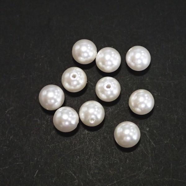 9373-『アクリル』 樹脂パール ホワイト 丸玉 10mm 10個/1パック