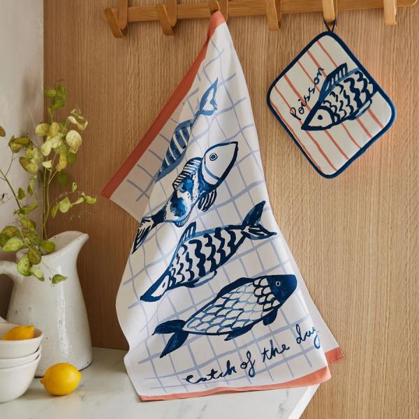 アルスターウィーバーズ ティータオル コットン Catch Of The Day キャッチ オブ ザ デイ 魚 フィッシュ キッチンクロス オレンジ タペストリー