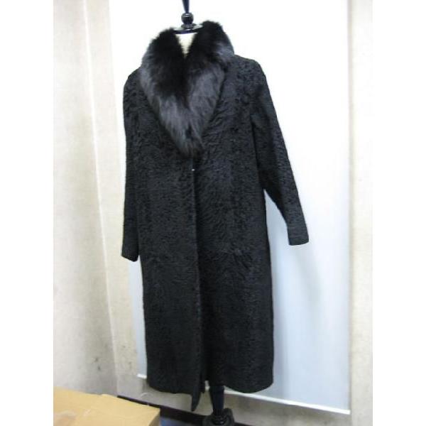 フォックス ファー 襟 ベビーラム コート ブラック : エルベートブルー  