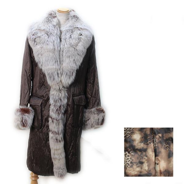 ベ*ら様 ブルーフォックスファー レオパード ロングコート フード ゴージャス ブルーフォックス ファー ゴージャス コート : エルベートブルー