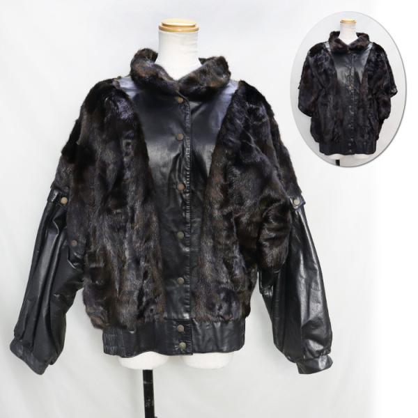 ミンク ファー ラムレザー 2way ジャケット ブラック 半袖 長袖