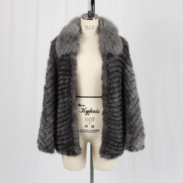 ミンク ・ フォックス ファー 編み込み ボーダーデザイン ケープ