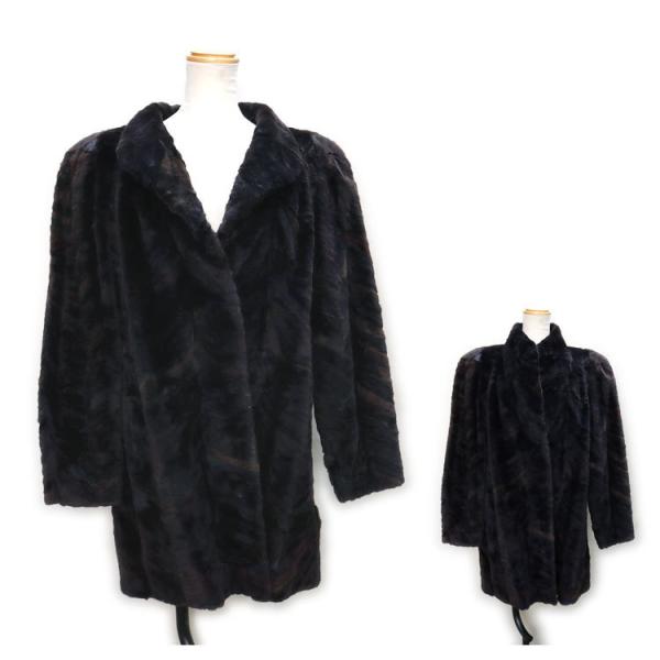 ミンク ファー コート ブラック ブラウン系 肩パッド入り ジャケット