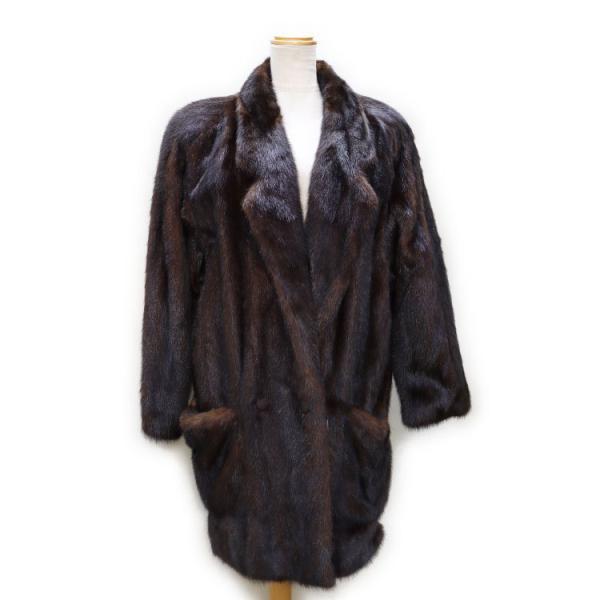 ミンク ファー コート ジャケット ダークブラウン 9号 レディース