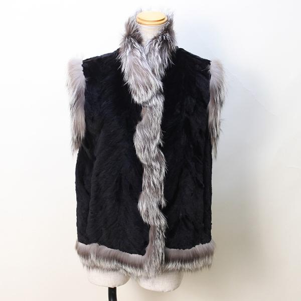 ミンク シルバーフォックス ファー ベスト ブラック リバーシブル