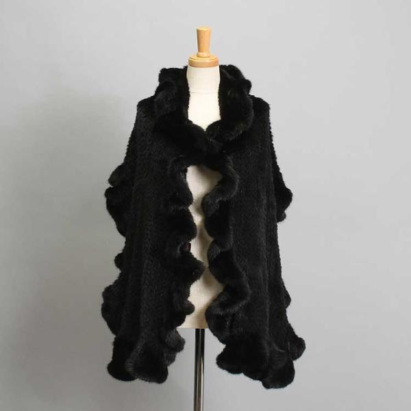 ミンク 編み込み フリル ファー ストール ブラック : エルベートブルー
