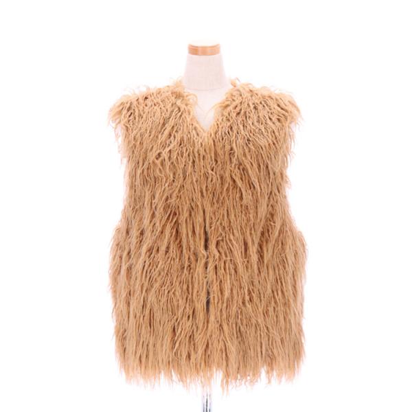 美品❗️羊革ラムファー　ジレベスト エコファー ベスト ジレ ラム風 フェイクファー キャメル ノー