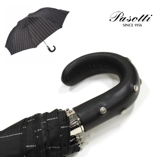パソッティ折り畳み傘 Pasotti（パソッティ） 雨傘 折りたたみ傘 ブラック ストライプ レザー