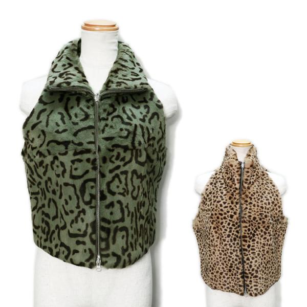 ラビット ファー ベスト アニマル柄 ヒョウ柄 レオパード レオパ