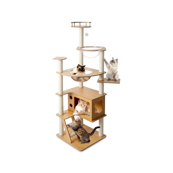 CozyMeow キャットタワー 木製 スリム 宇宙船 据え置き 厚さを増した