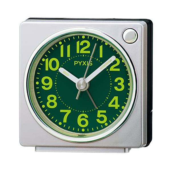 他サイト： セイコークロック(Seiko Clock) 目覚まし時計 置き時計 アナログ 集光樹脂文字板 銀色メタリック 65×64×38mm PYXISの商品画像