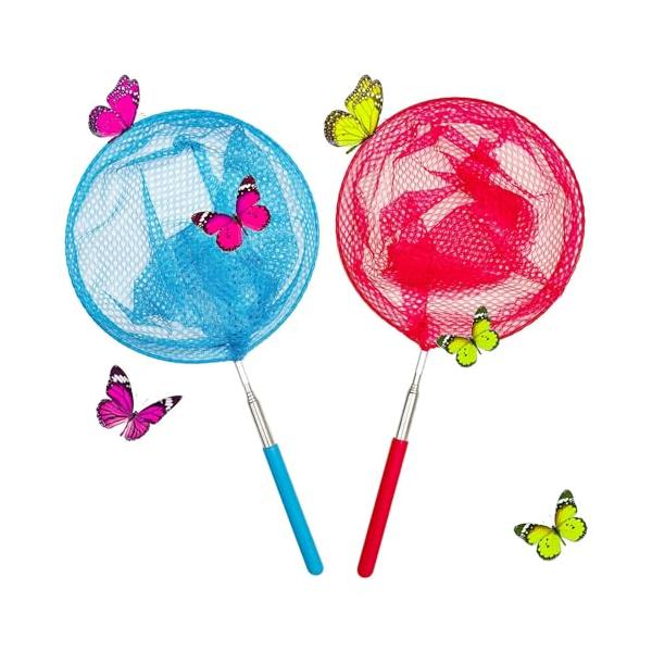 ブルー+レッド/-/f1・Color:ブルー+レッド・パッケージ個数:1・商品仕様セット内容：虫取り網2枚セットです、サイズ：最短時長さ：34.5cm；最大時長さ：80cm；網直径：18cm。・材質柔らかくて丈夫な素材で作られたネット、破れ...