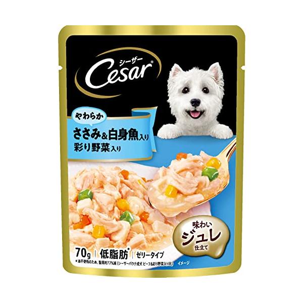 他サイト： シーザー パウチ ささみ&amp;白身魚入り 野菜入り ドッグフード 成犬用 70グラム (x 32) (まとめ買い)の商品画像