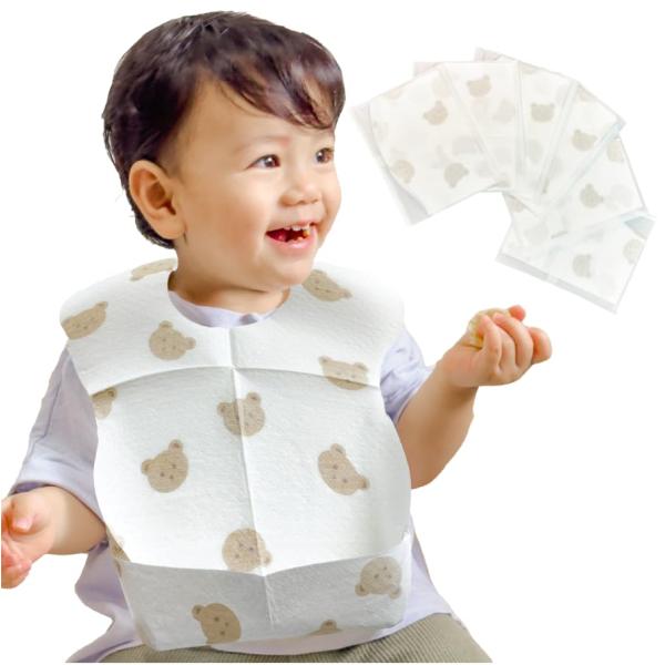 他サイト： ichiiro 現役ママ看護師推薦 使い捨てエプロン お食事エプロン ［持ち運びに便利な個包装50枚/100枚］ スタイ くまさん柄 大きなくまの商品画像