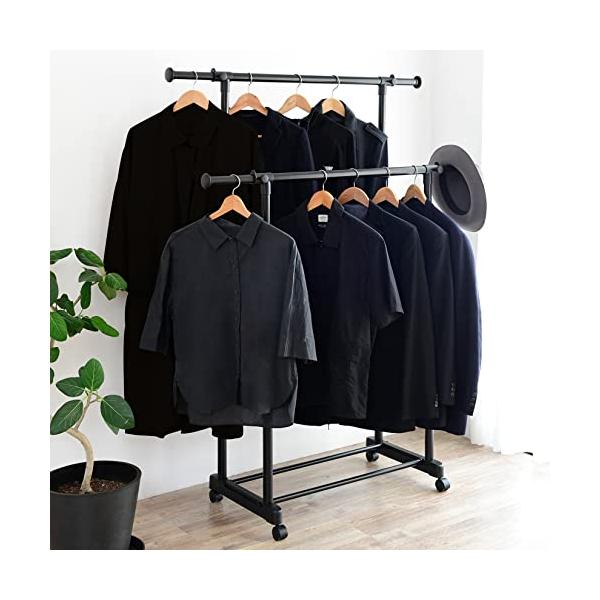 アルミ製　伸縮ハンガーラック　キャスター付　無印良品　廃番　3台 ハンガーラック ワンタッチ 2段 キャスター付き 折りたたみ 頑丈