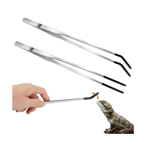 モダンな銀/-/Slyoyos・パッケージ個数:1・ゴム製の先端が付いた2つのタイプ：湾曲した爬虫類用給餌トングと直線の爬虫類用給餌トングはどちらも、しっかりとゴム製の先端が付いています。これらの給餌トングの先端は、餌をトングで噛むことが多...
