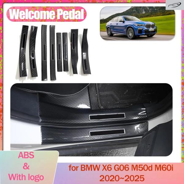 並行輸入品 BMW X6 G06 M50d M60i 2020〜2025用カーウェルカムペダルカーボンドアシルスカッフスレッショルドガードプレートトリムストリッ