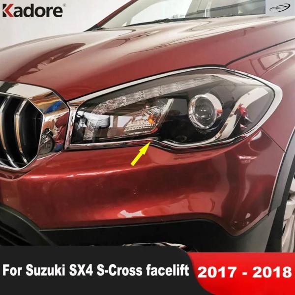 並行輸入品 スズキ SX4 S-Cross フェイスリフト 2017 2018 用フロントヘッドライトランプカバートリム クロームカーヘッドライトヘッドランプト