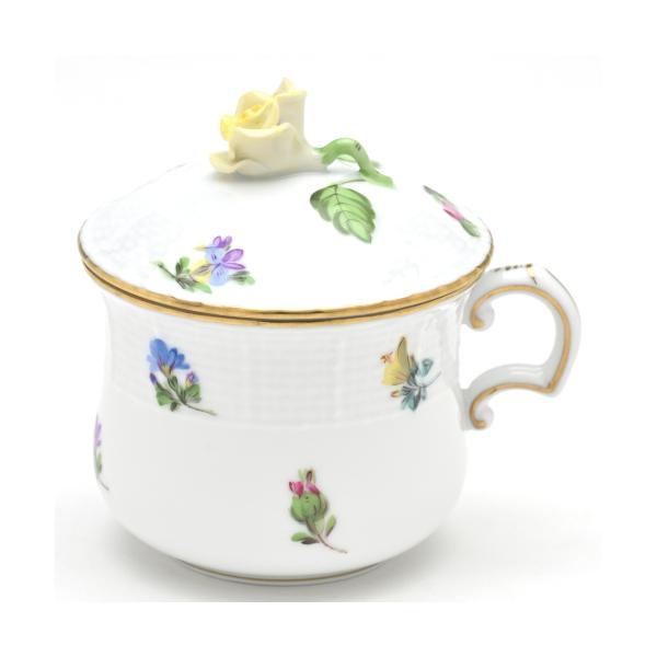 ヘレンド　ハンドメイド ヘレンド（HEREND） 蓋付きカップ(120cc)薔薇飾り ミルフルール(00385