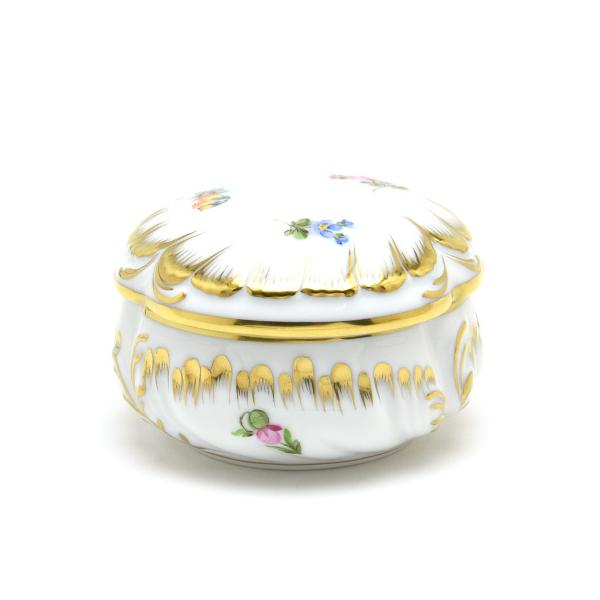 HEREND ボンボン入れ 小物入れ ミルフルール 陶器 ヘレンド(Herend) ラウンドボックス(高さ:9cm)猫飾り ミルフルール(MF