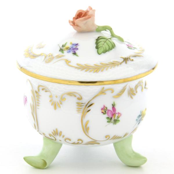 ヘレンド（HEREND） 脚付き小物入れ(M) ミルフルール 薔薇飾り