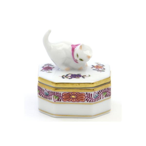 ヘレンド　置物　小物入れ　猫 ヘレンド 小物入れ ファンシーボックス(猫飾り) アポニー