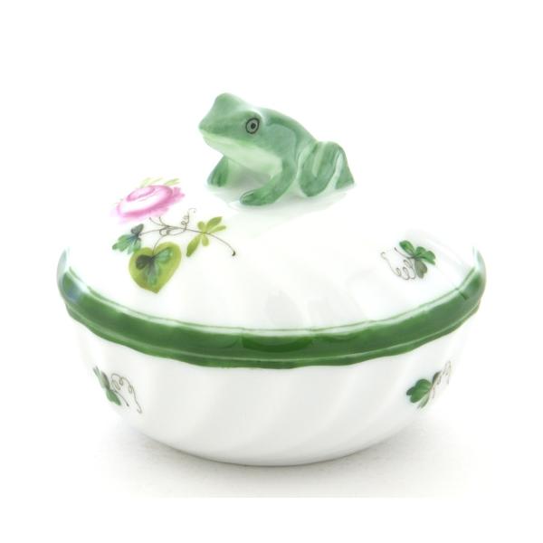 ヘレンド(Herend) ウィーンの薔薇(06037/VRH) 丸形小物入れ(高さ:5.8cm)雨蛙飾り ハンドメイド 手描き 磁器製 ボンボン入れ 小筐 送料無料 ギフト包装無料 新品