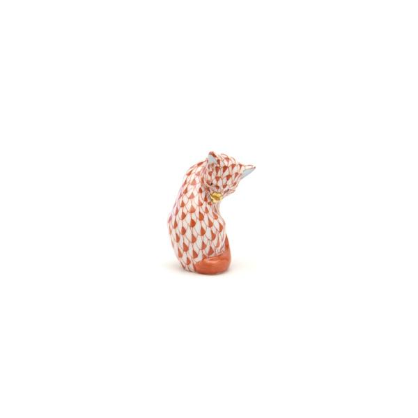 ヘレンド 猫(ミニ) 置物 グルーミングキャット 赤色の鱗模様