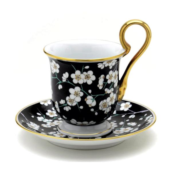 ヘレンド　コーヒーカップ3客 ヘレンド（HEREND） コーヒーカップ(200cc)＆ソーサー 黒地・白梅