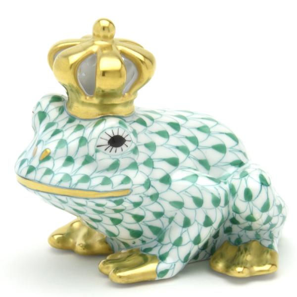HEREND　カエルの王様　置物 ヘレンド（HEREND） カエル置物(高さ:6.2cm) 透かし彫りの王冠を戴く蛙