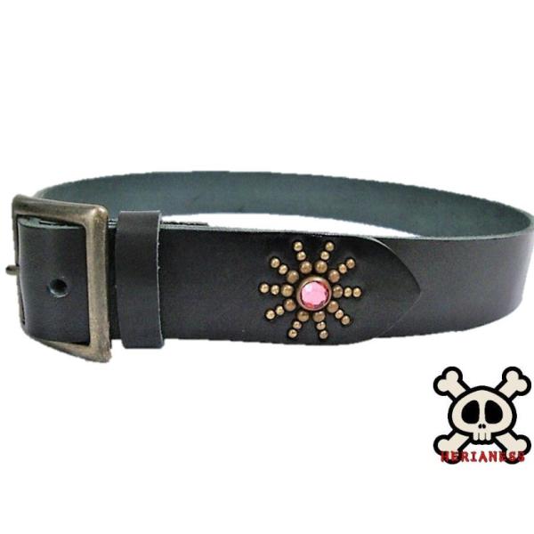 栃木レザー エンドオンリー スタッズベルト 黒 ピンクスポッツ