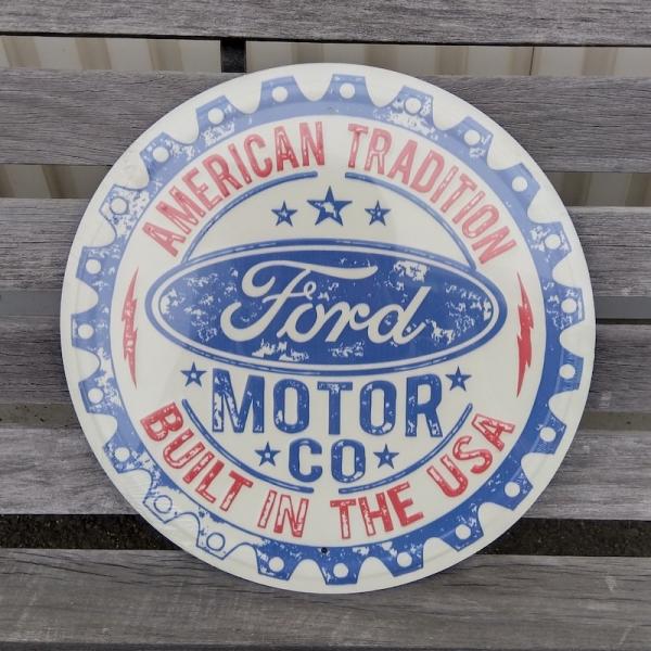 Ford フォード ラウンド ティンサイン メタルサイン ブリキ看板 29cm 丸型 円形 インテリア雑貨 アメリカ雑貨 格好良い オシャレ 看板 ガレージ ディスプレイ