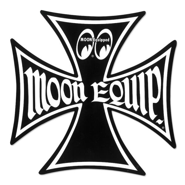 レターパックプラス対応 MOONEYES ムーンアイズ Equipped アイアンクロス ステッカー Lサイズ 15.3cm ブラック 黒 イクイップド デカール カー用品 MOON Equip.