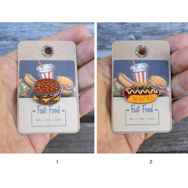 レターパックプラス対応 フードピンズ ハンバーガー ホットドッグ ラベルピン PINS ピンバッヂ ピンバッジ ピンズ バタフライクラッチ アクセサリー 面白いPINS