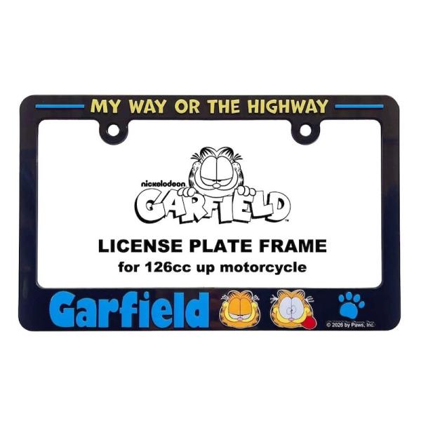 レターパックプラス対応 ガーフィールド 126cc以上 バイク用 ナンバーフレーム ブラック 黒色 大型バイクOK バイクアクセサリー 装着簡単 バイク用品 可愛い