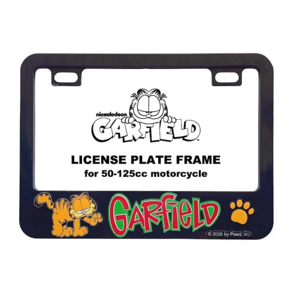 レターパックプラス対応 ガーフィールド 50cc〜125cc専用 バイク用ナンバーフレーム ブラック 黒色  バイクアクセサリー 装着簡単 バイク用品 長方形タイプ 可愛