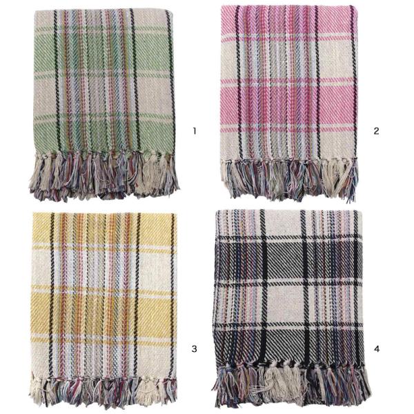 １・グリーン２・ピンク３・イエロー４・ブラックサイズ(約)：160×120cm素材：コットン100%日の目を見なかった生地をアップサイクルで生まれ変わらせた、可愛らしいチェッカー柄のコットンスローです。プリントでは無く、織ってあります。織り...