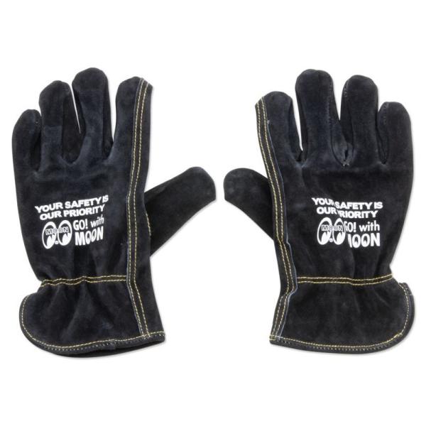 レターパックプラス対応 MOONEYES ムーンアイズ レザー ワークグローブ ブラック 黒色 手袋 革製手袋 牛革手袋 作業手袋 バイクグローブ スウェードグローブ