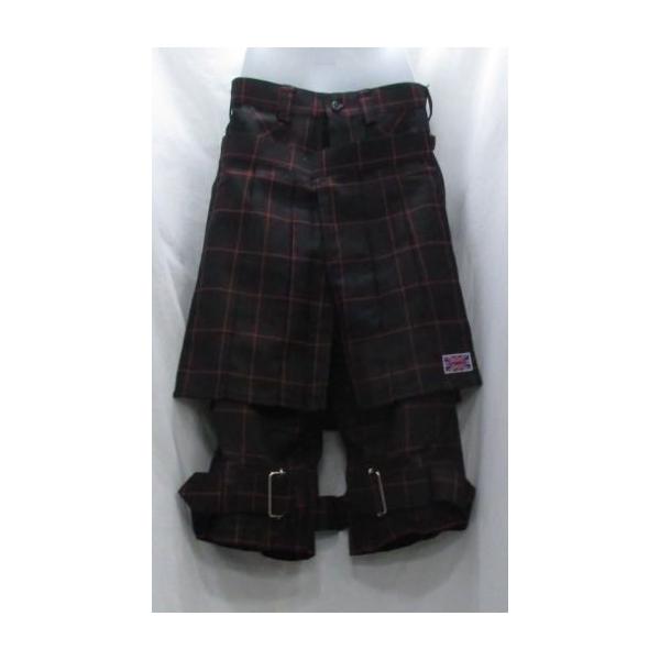 訳あり パンク ハーフパンツ スカート取り外し可 黒ｘ赤チェック 1016 Mサイズ