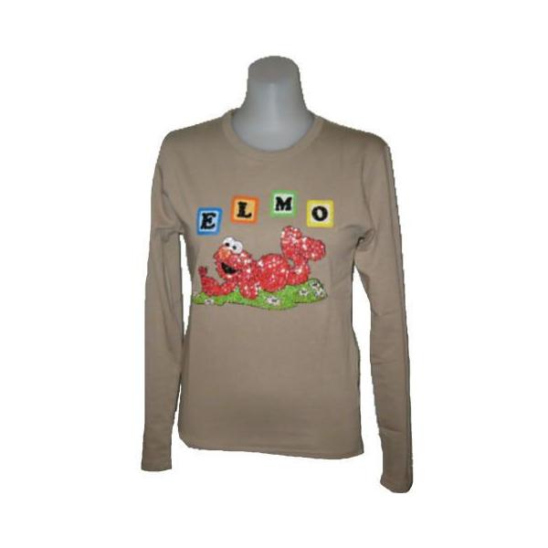 セサミストリート 長袖Tシャツ エルモ ラインストーン 0029 ベージュ elmo
