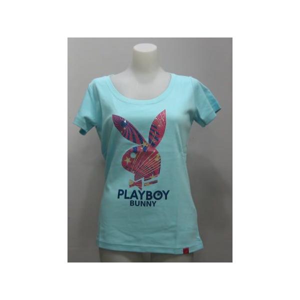 PLAYBOY（プレイボーイ） スパンコール Tシャツ Mサイズ ライトブルー 