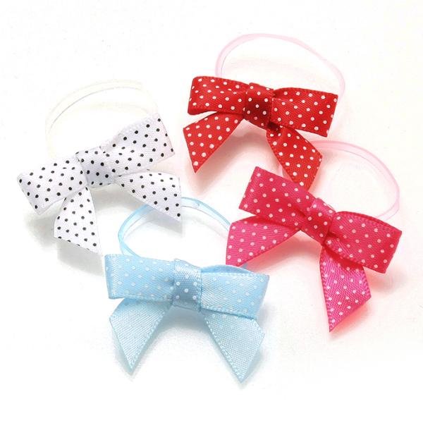 No.455】ヘアゴム ハンドメイド リボン ダブルリボン 赤白ドット 水玉