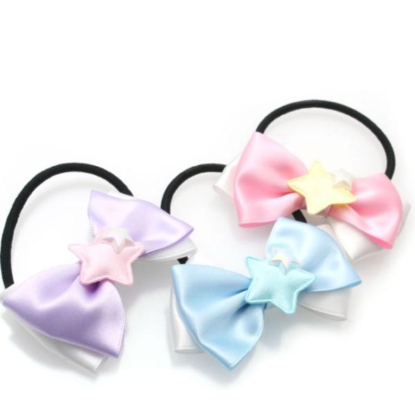 ヘアゴム サテン バイカラーダブルリボン スター I77- 子供 ダンス ヘアアクセサリー