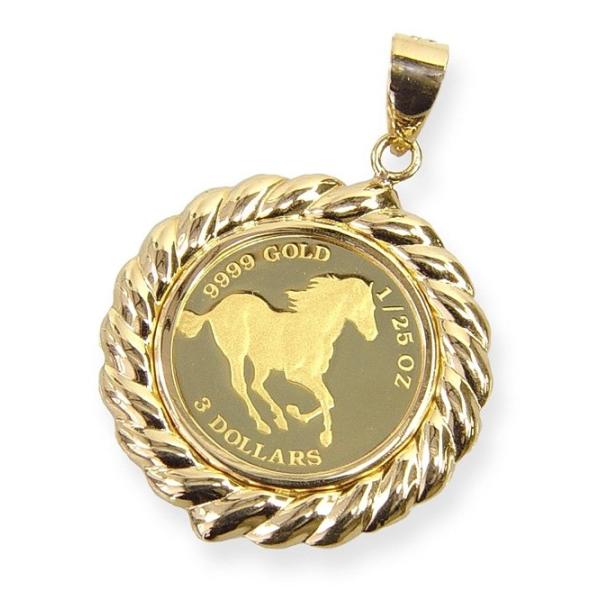 【受付中止】ツバルホース金貨1/25オンス 入り ペンダントトップ 純金コイン ペンダントトップ ツバルホース金貨1/25オンス デザイン枠