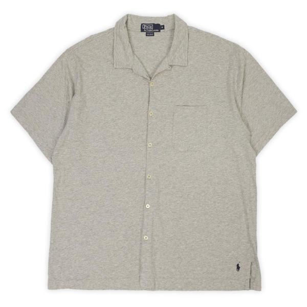ラルフローレン POLO RALPH LAUREN 90s 半袖 オープンカラーシャツ 裾ポニーカットソー素材 開襟 珍品 (-1963) 霜降りグレー XL