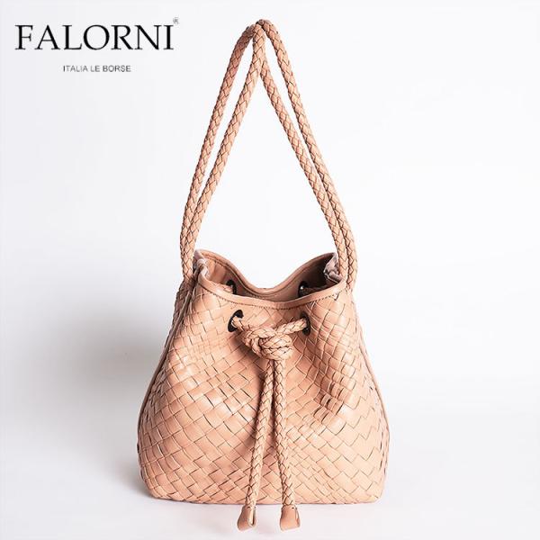 【FALORNI】イントレチャート ラムレザー ピンクベージュ ショルダーバッグ FALORNI】イントレチャート ラムレザー ピンクベージュ
