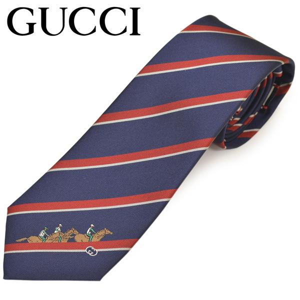 ネクタイ GUCCI グッチ メンズ ウマモチーフ ストライプ柄 シルク