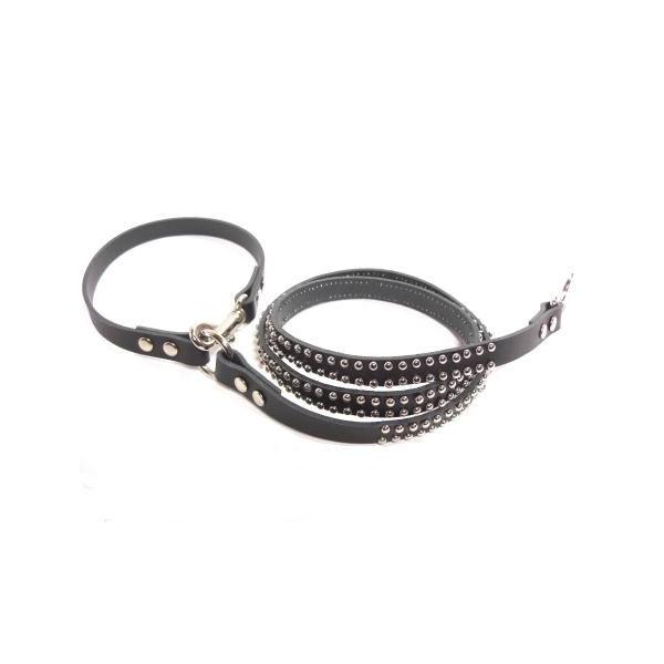 ホワイト　レザー スタッズ付き　首輪&リード　※リードは新品です！ hibi_mrcll003sts