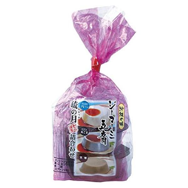 ジーマーミ豆腐「琉の月」はピーナッツ（落花生）を贅沢に惜しみなく使用し、濃厚な味わいともっちりした舌ざわりに仕上げました。プレーン、黒糖、黒ごまと３種類の味が楽しめる詰合せタイプとなっております。プレーンと黒ゴマ入りにはジーマーミ豆腐のタレ...